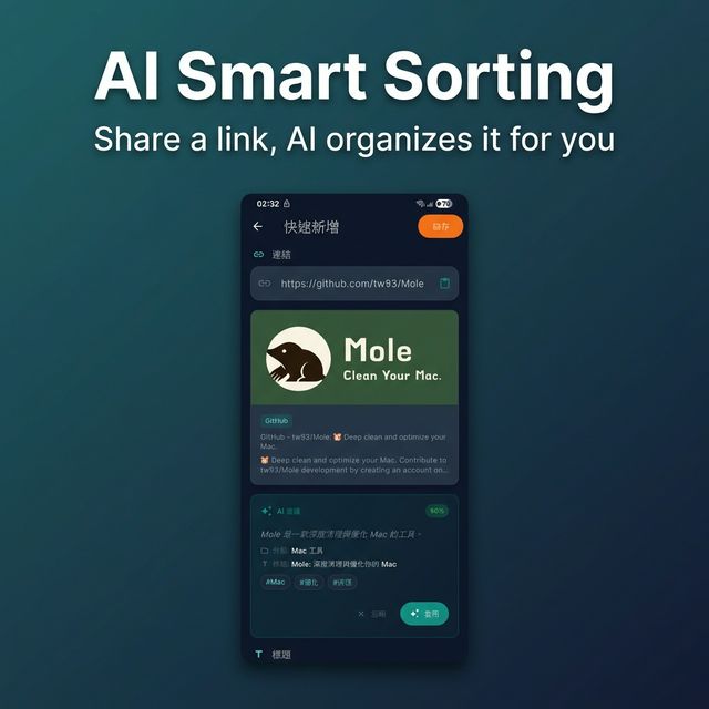 T-Memo AI smart sorting — share a link and AI organizes it automatically